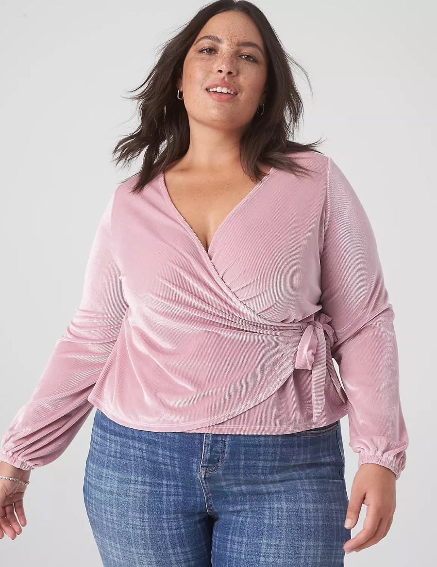 Dámské Tričko Lane Bryant Classic Blouson-Sleeve Surplice Tie Velour Top Fialové | QAB7617HD