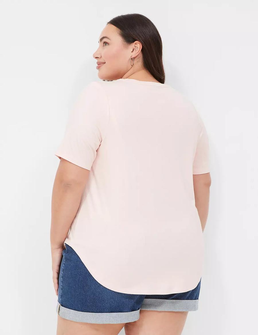 Dámské Tričko Lane Bryant Curved-Hem Perfect Sleeve Tee Růžové | NOF9650VD