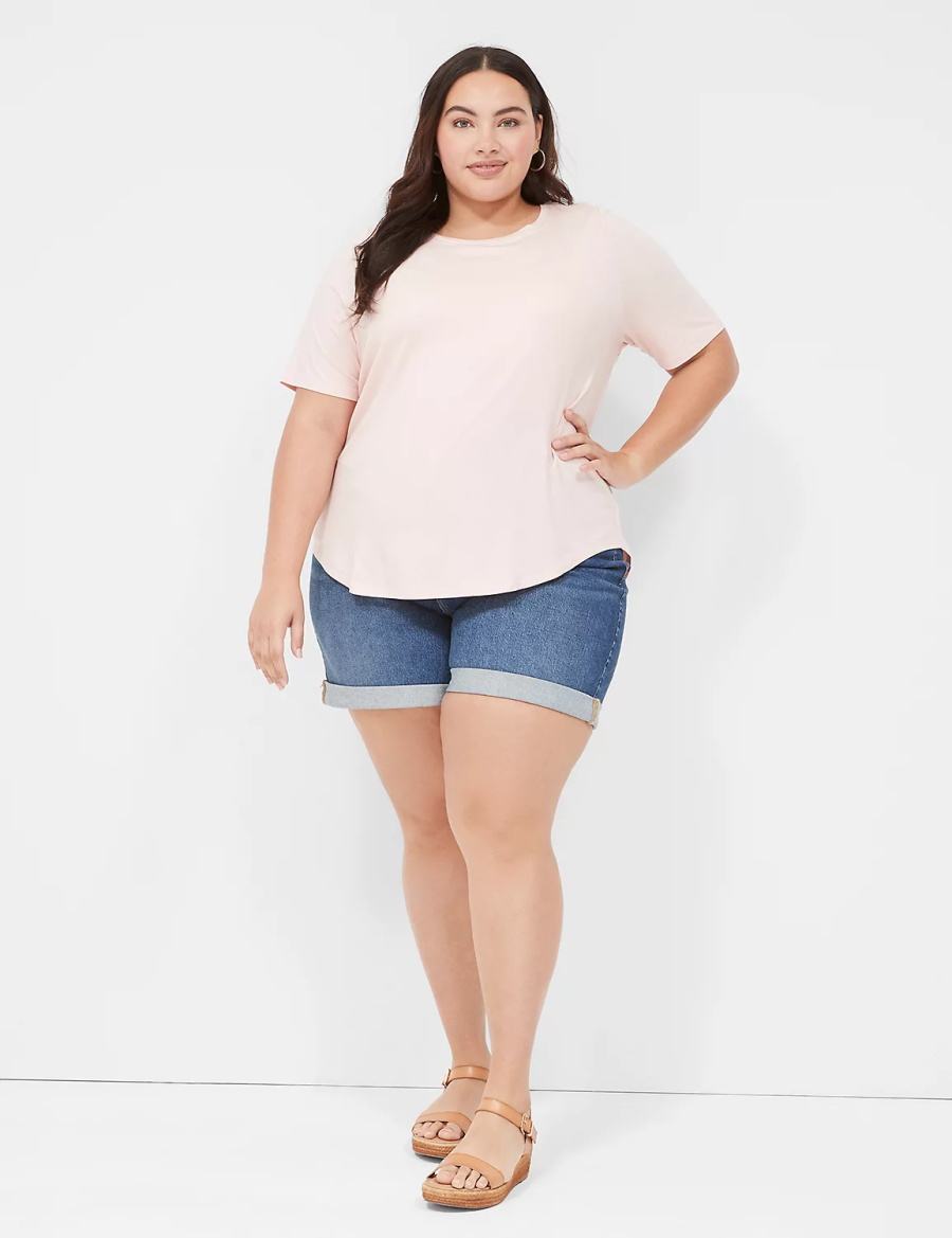 Dámské Tričko Lane Bryant Curved-Hem Perfect Sleeve Tee Růžové | NOF9650VD
