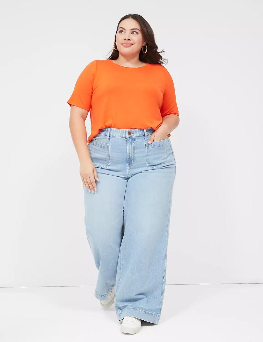 Dámské Tričko Lane Bryant Curved-Hem Perfect Sleeve Tee Světle Červené | ZKK8663XC