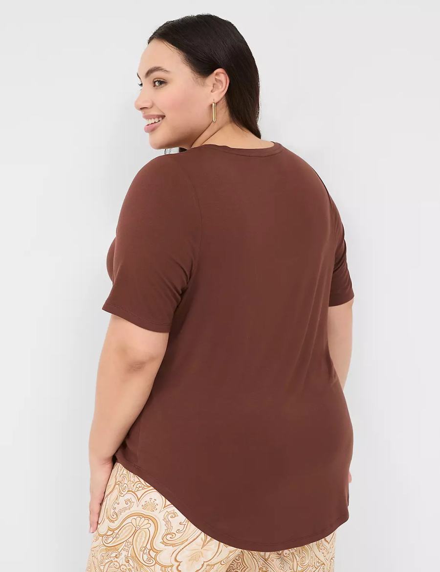 Dámské Tričko Lane Bryant Curved-Hem Perfect Sleeve Tee Hnědé | JXS3938WK