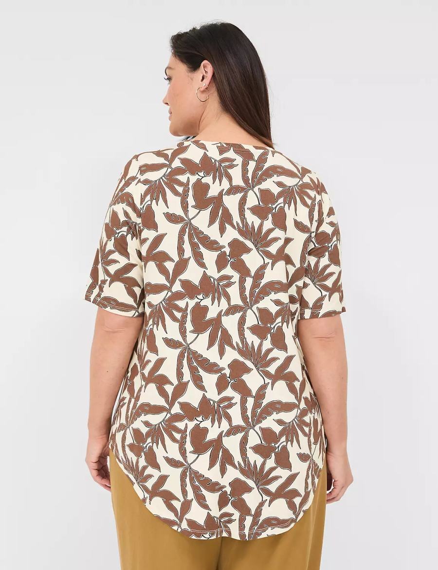 Dámské Tričko Lane Bryant Curved-Hem Perfect Sleeve Tee Hnědé | CWO1169LT