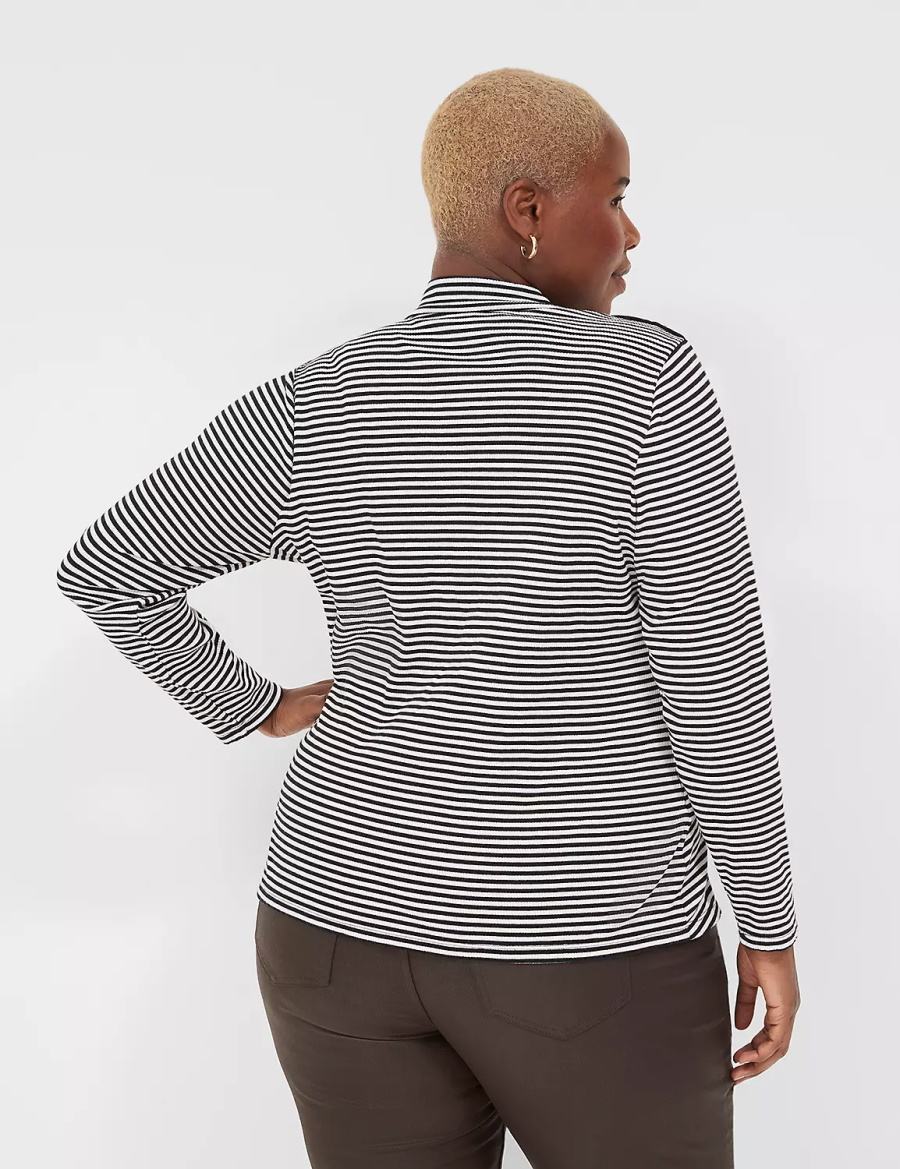 Dámské Tričko Lane Bryant Fitted Long-Sleeve Turtleneck Top Černé Bílé Proužek | ARI9491AW