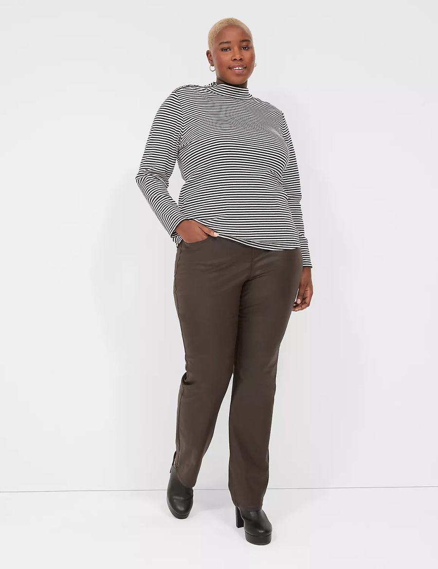 Dámské Tričko Lane Bryant Fitted Long-Sleeve Turtleneck Top Černé Bílé Proužek | ARI9491AW
