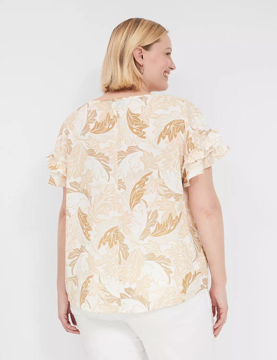Dámské Tričko Lane Bryant Flutter-Sleeve Crew-Neck Top Hnědé Viacfarebný | RZU2787DT