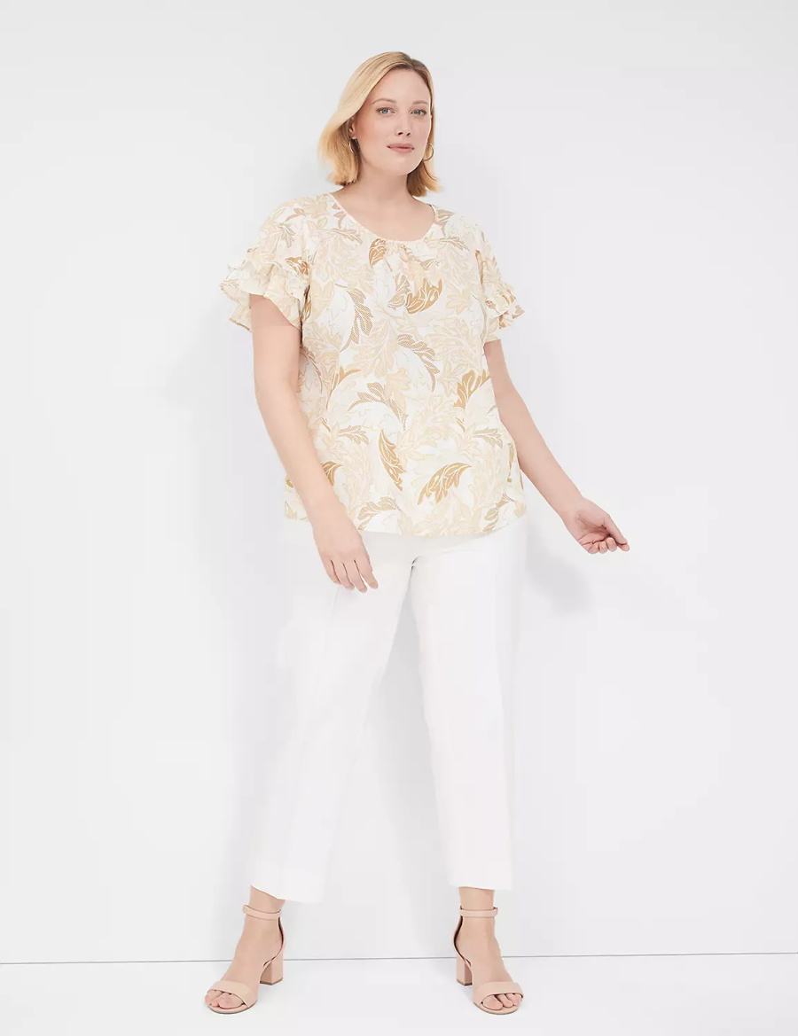 Dámské Tričko Lane Bryant Flutter-Sleeve Crew-Neck Top Hnědé Viacfarebný | RZU2787DT