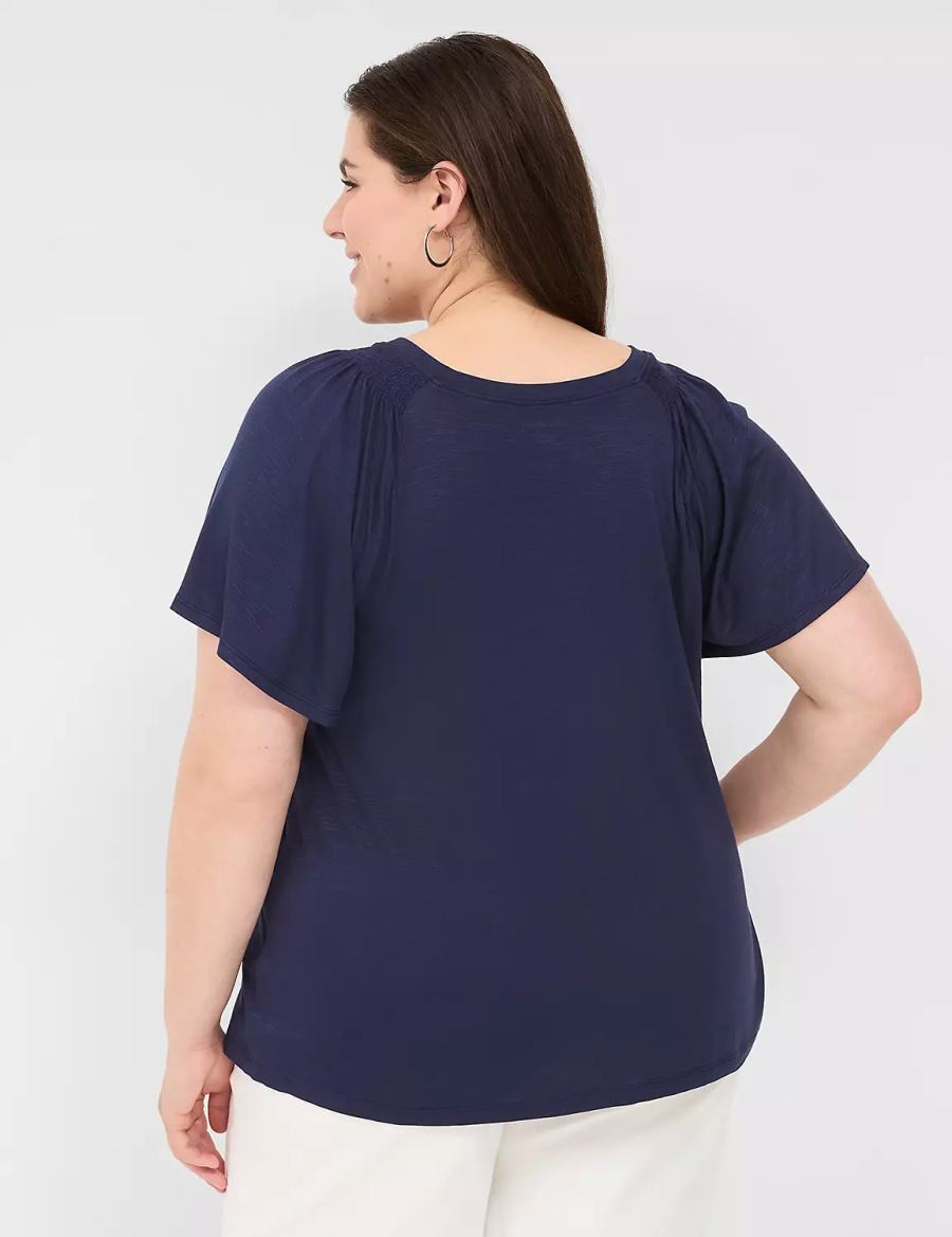 Dámské Tričko Lane Bryant Flutter-Sleeve Smocked Top Blankyt | EXA174VT