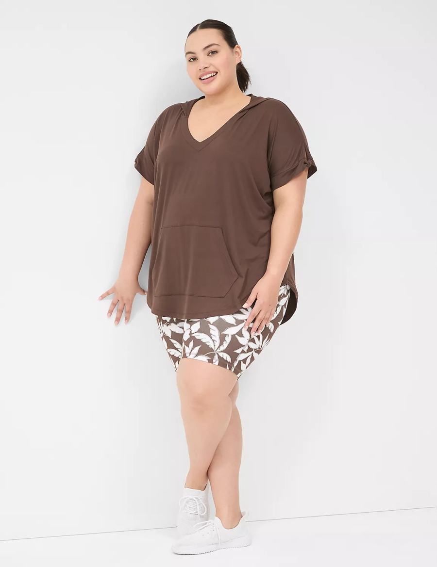 Dámské Tričko Lane Bryant LIVI Knot-Sleeve Recycled LIVI Soft Hooded Tunic Tmavě Hnědé | RFO6572ZH