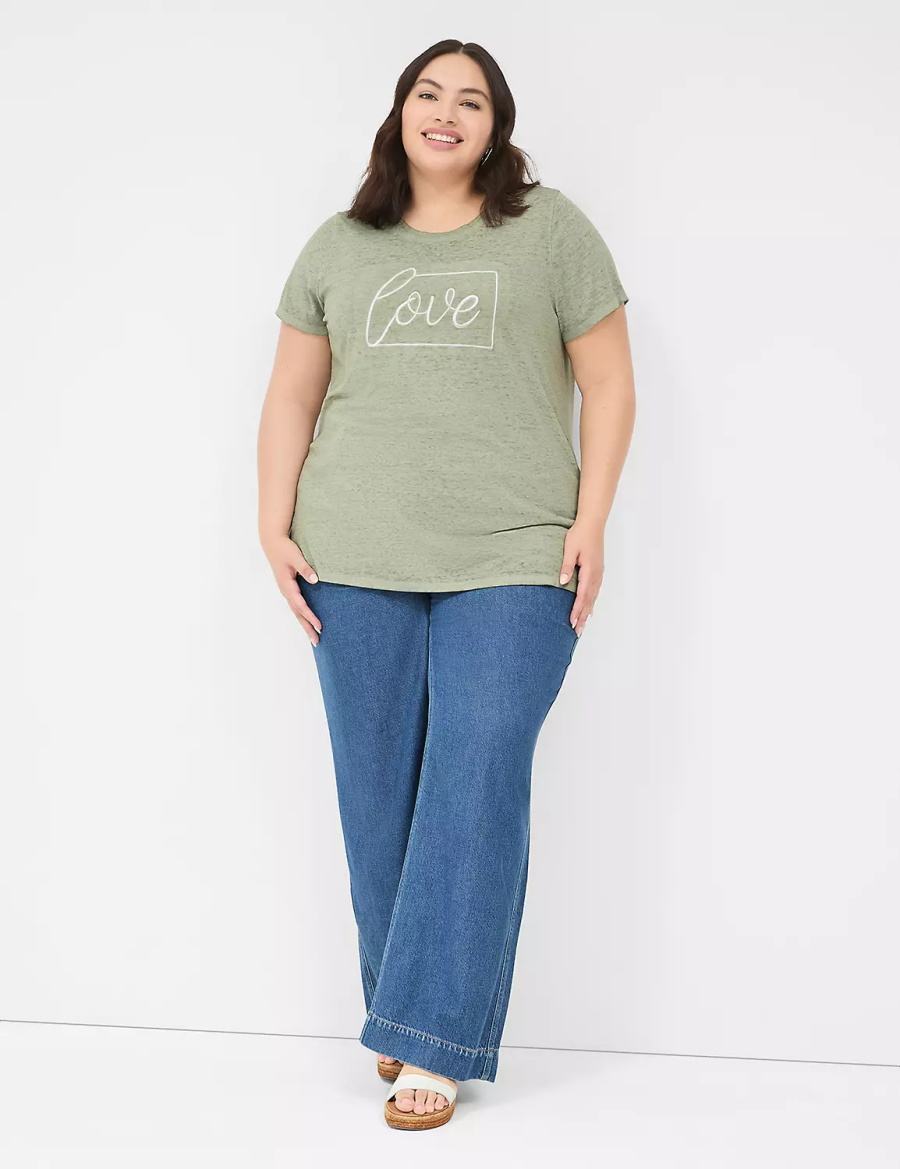 Dámské Tričko Lane Bryant Love Graphic Tee Olivy Zelené Zelene | YMG1318OG