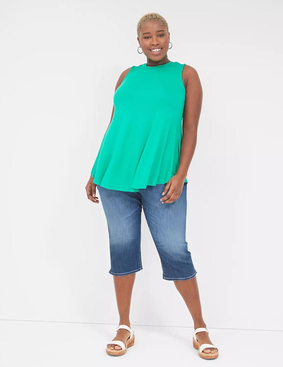 Dámské Tričko Lane Bryant Max Swing High-Neck Smocked-Shoulder Tunic Tyrkysové | DWK5312NH