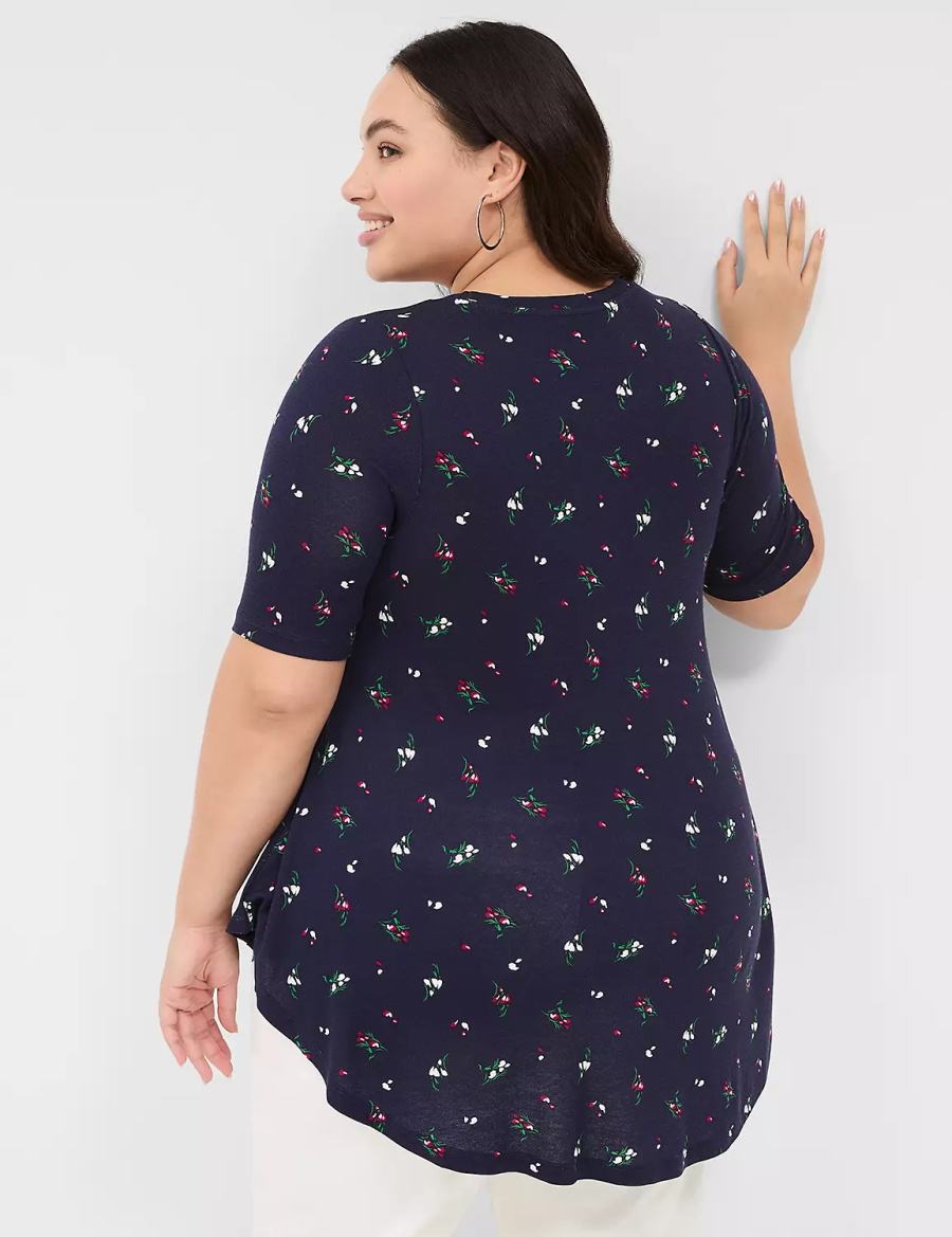 Dámské Tričko Lane Bryant Max Swing Perfect Sleeve Crew-Neck Tee Tmavě Blankyt Viacfarebný | RGY2122UL