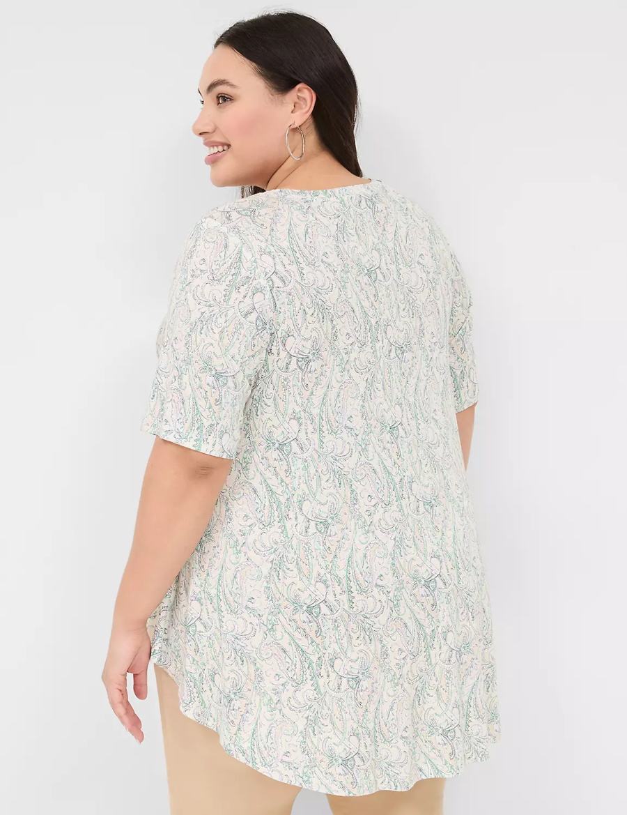 Dámské Tričko Lane Bryant Max Swing Perfect Sleeve Crew-Neck Tee Krém Zelene | QXW3186DX