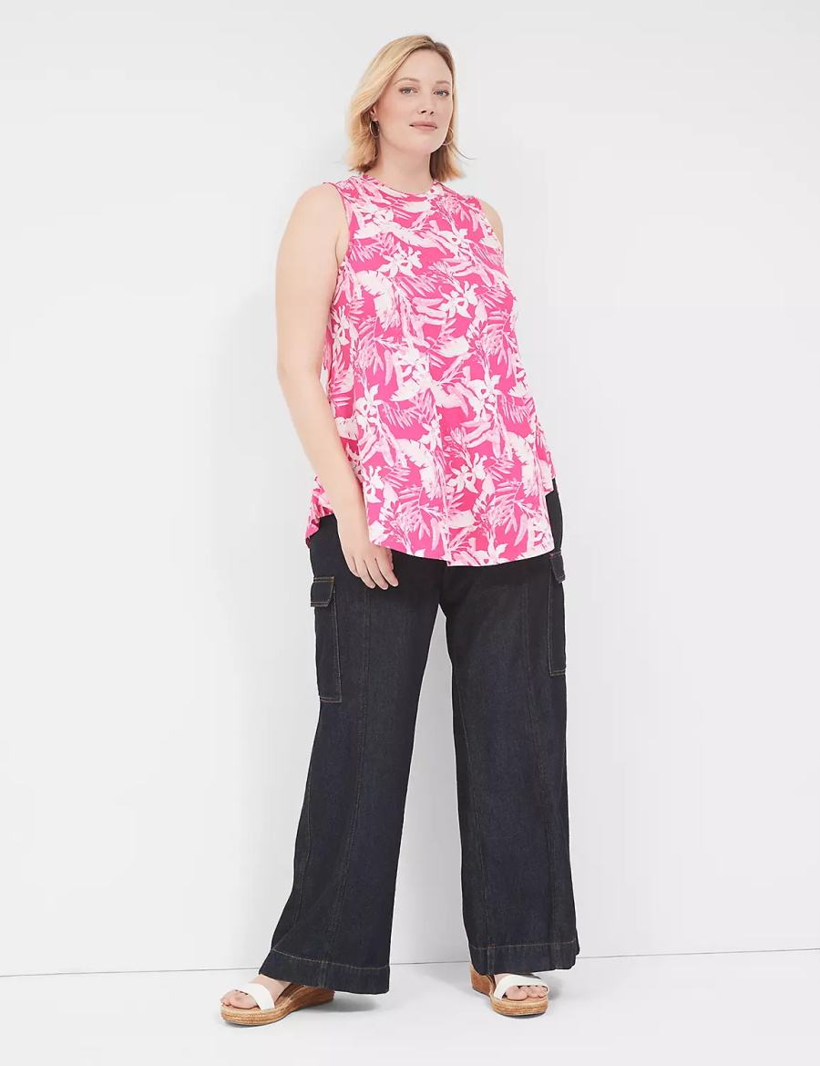 Dámské Tričko Lane Bryant Max Swing Sleeveless High-Neck Tunic Růžové Bílé | NGK7769AU