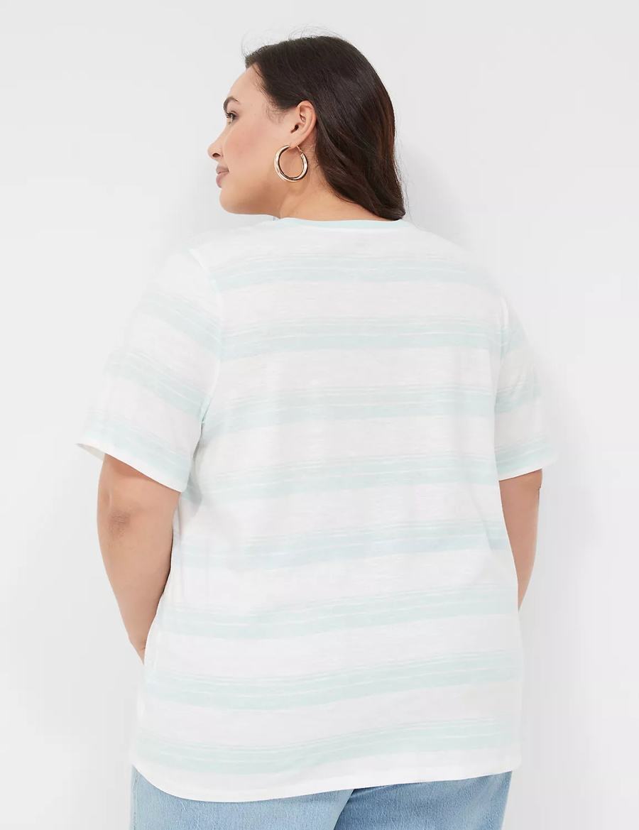 Dámské Tričko Lane Bryant Perfect Sleeve Crew-Neck Tee Zelene Bílé | VWA3872QO