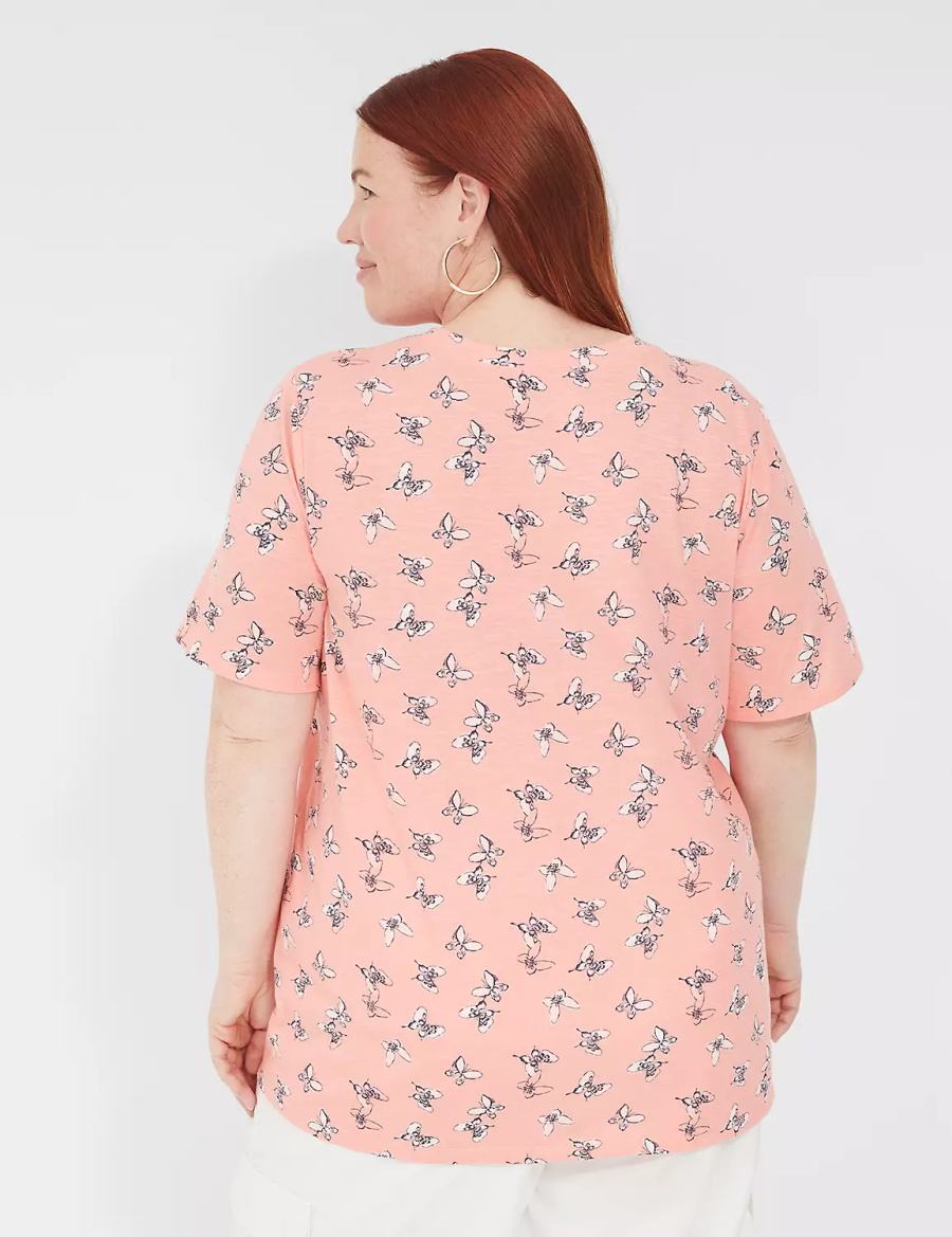 Dámské Tričko Lane Bryant Perfect Sleeve Crew-Neck Tee Růžové | MWF4365DP