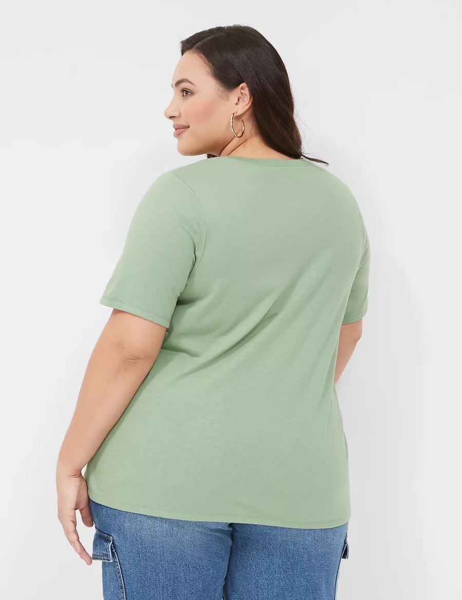 Dámské Tričko Lane Bryant Perfect Sleeve Crew-Neck Tee Světle Zelene | NBY680ZI