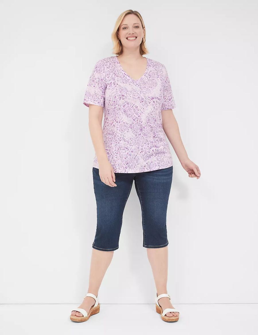 Dámské Tričko Lane Bryant Perfect Sleeve V-Neck Tee Fialové | SSW383DP