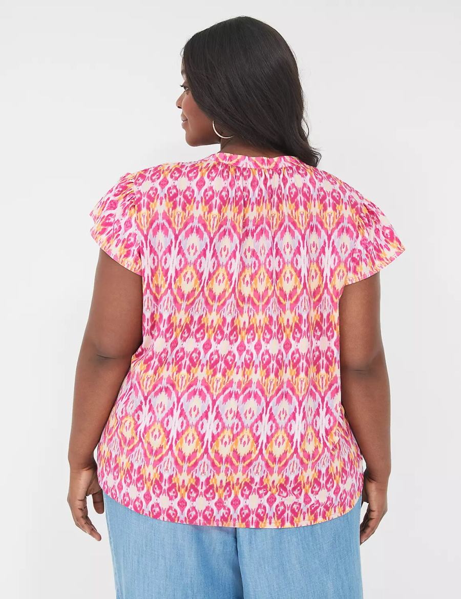 Dámské Tričko Lane Bryant Relaxed Notch-Neck Woven & Knit Top Růžové | GBW510GA