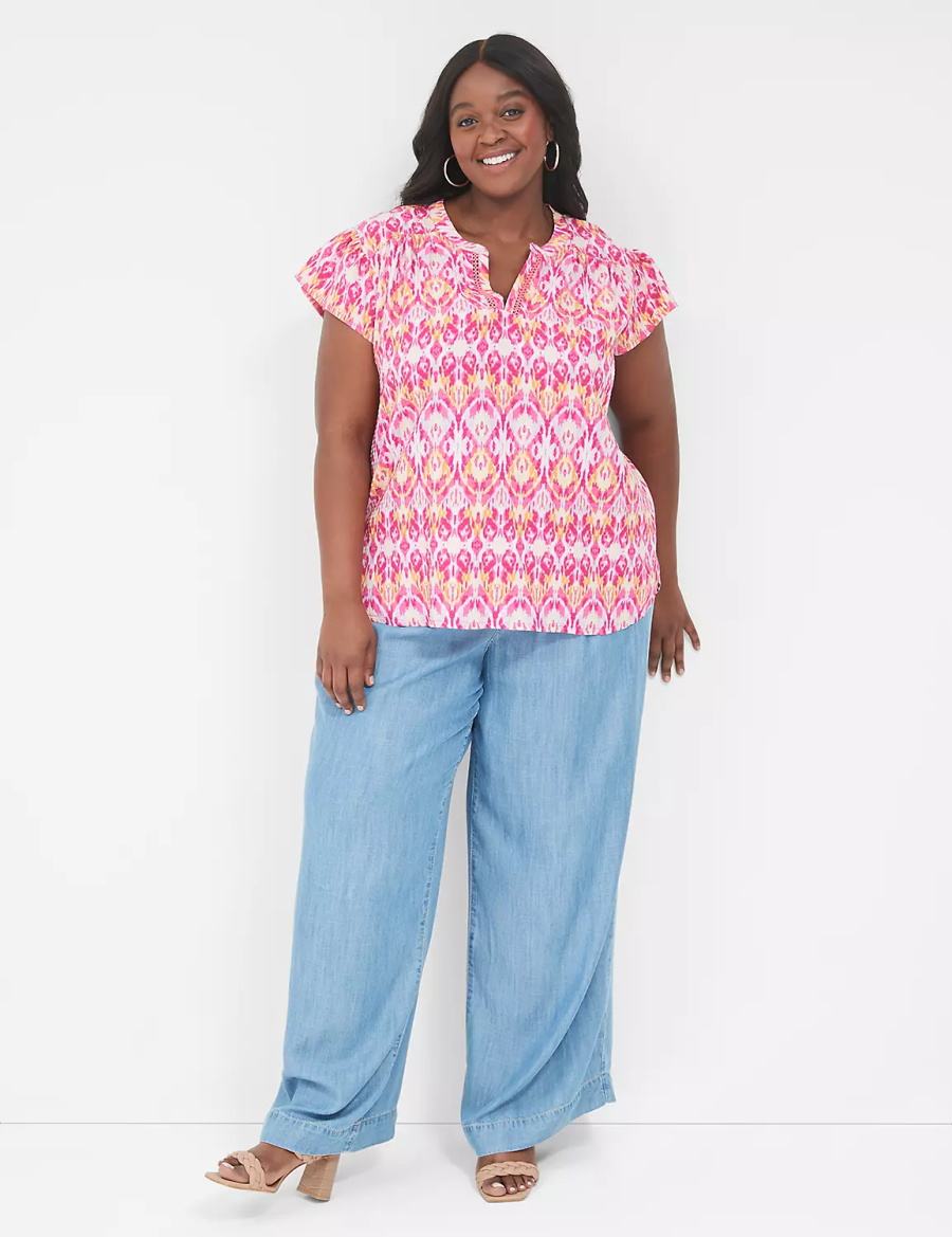 Dámské Tričko Lane Bryant Relaxed Notch-Neck Woven & Knit Top Růžové | GBW510GA