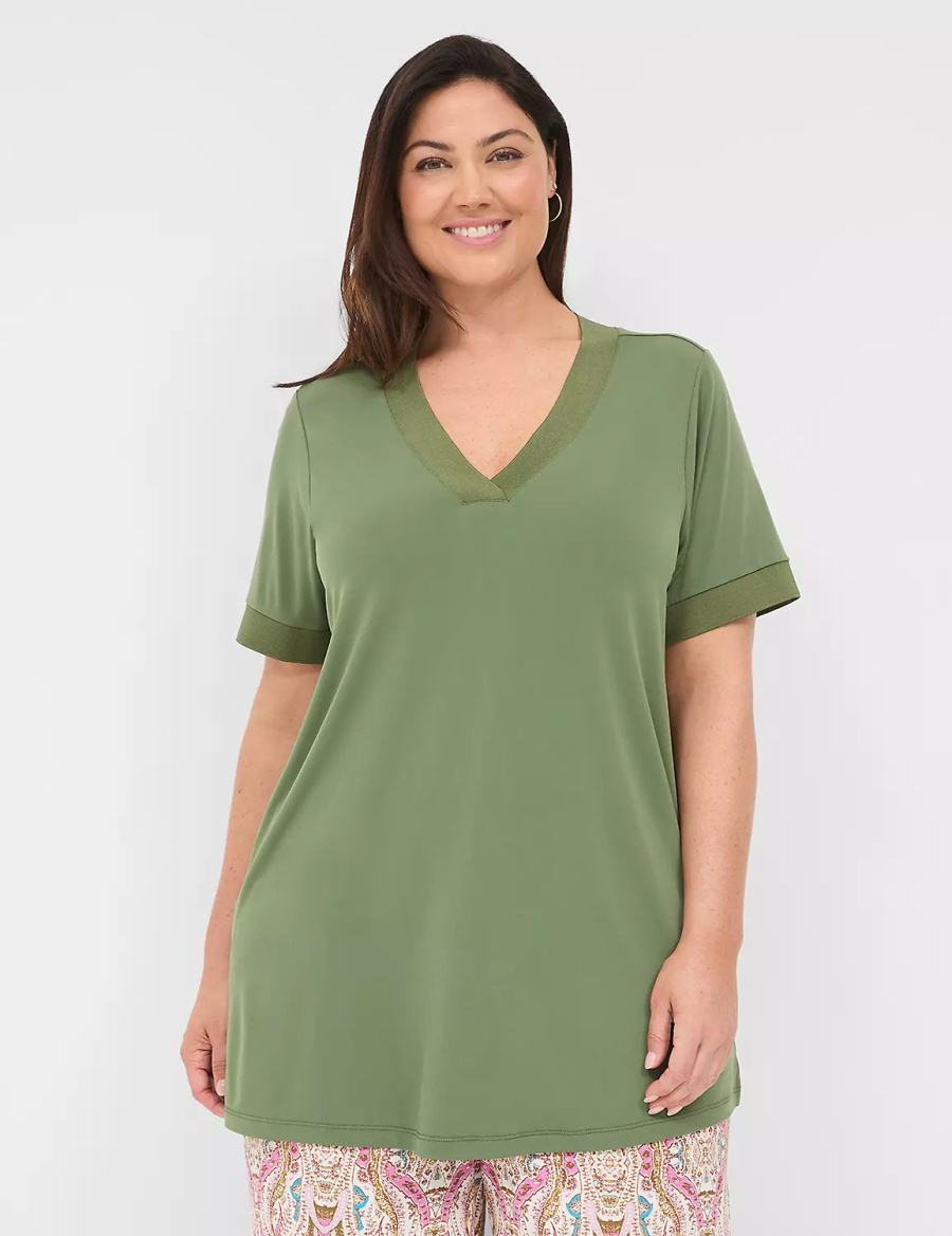 Dámské Tričko Lane Bryant Relaxed Short-Sleeve V-Neck Top Hnědé Zelene | ZCR2451OQ