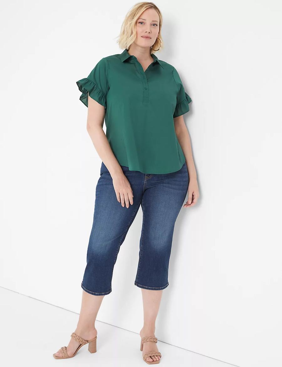Dámské Tričko Lane Bryant Ruffle-Sleeve Button-Down Top Zelene | DXV7246LQ