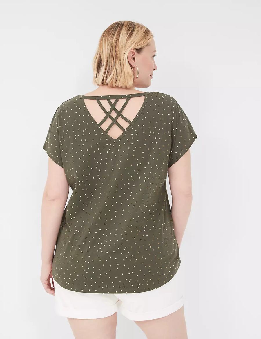 Dámské Tričko Lane Bryant Shimmer Foil Strappy-Back Tee Zelene | XMX7321IJ