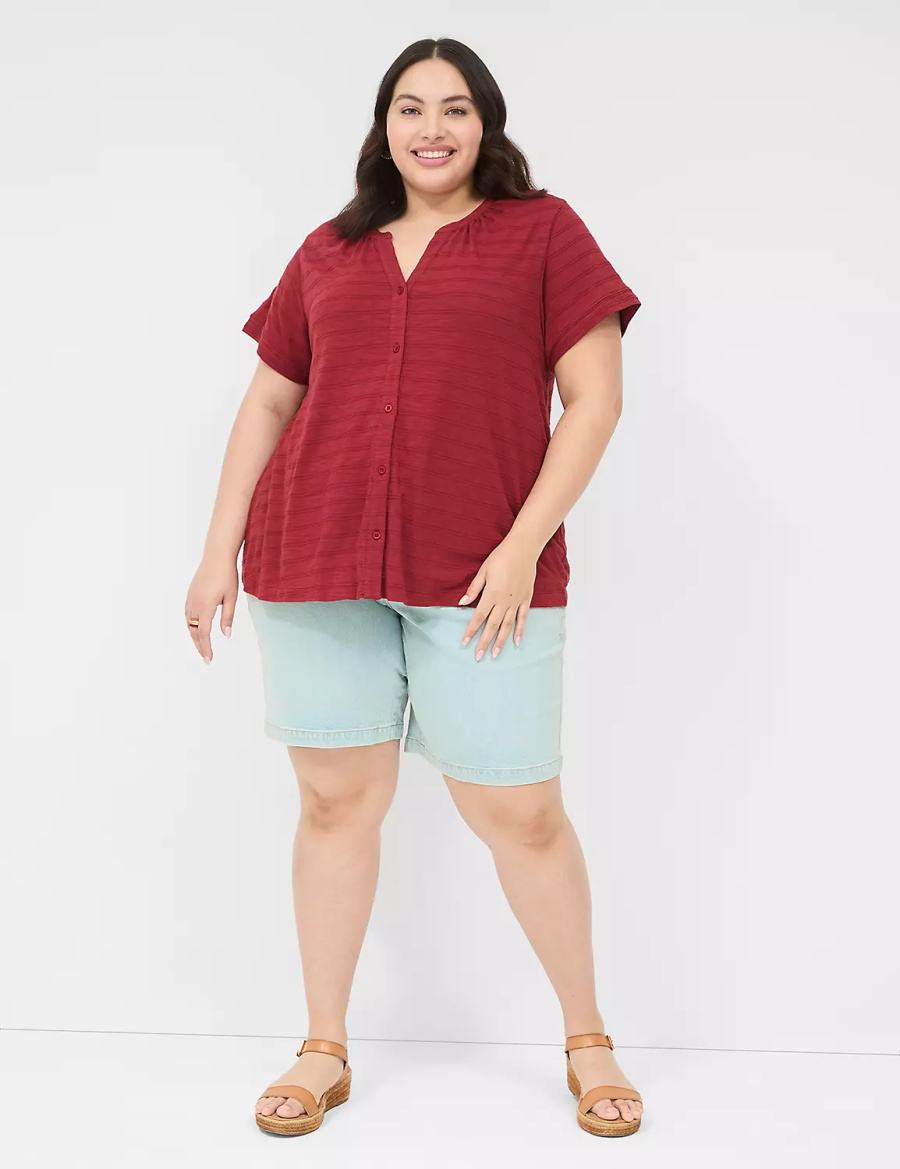 Dámské Tričko Lane Bryant Short-Sleeve Button-Down Top Tmavě Červené | UMB152UK