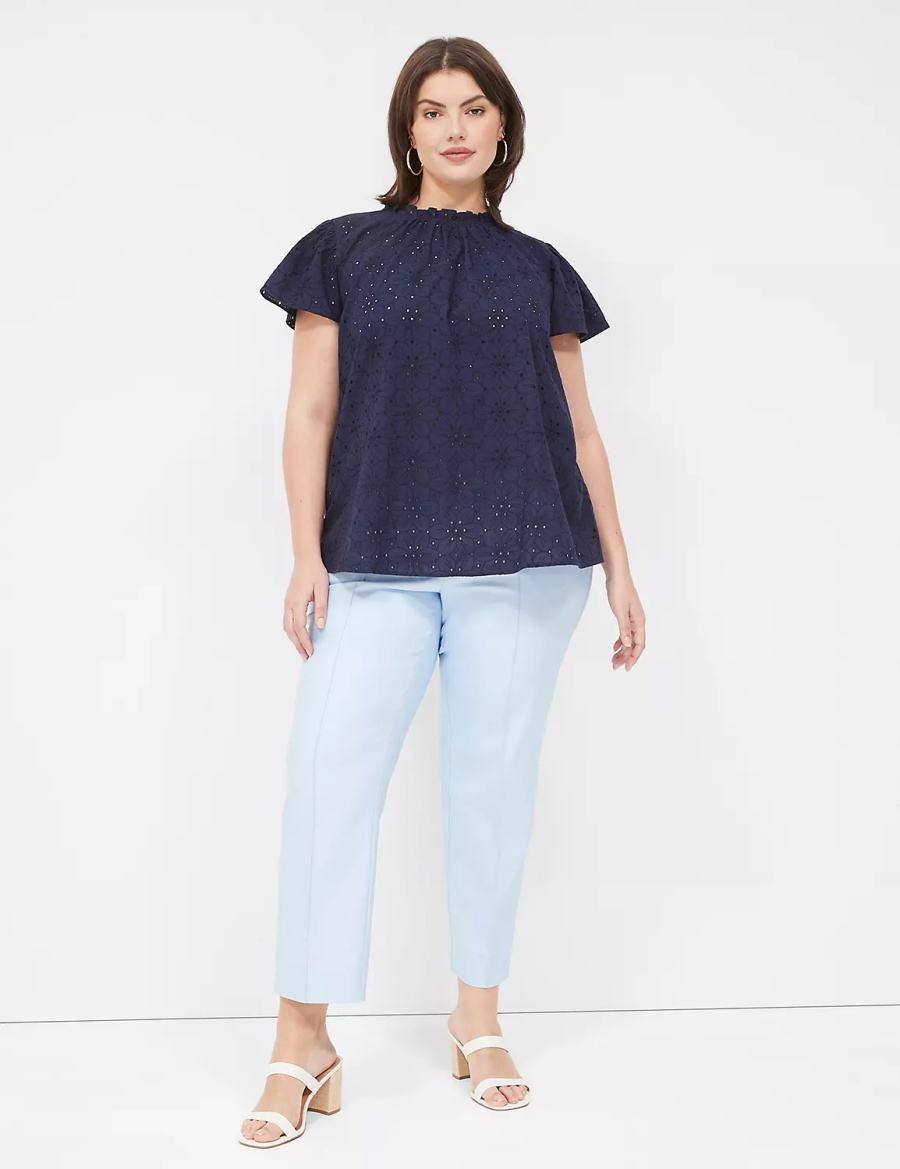 Dámské Tričko Lane Bryant Subtle Swing Cap Ruffle-Sleeve Eyelet & Knit Top Blankyt | GVP1987KS