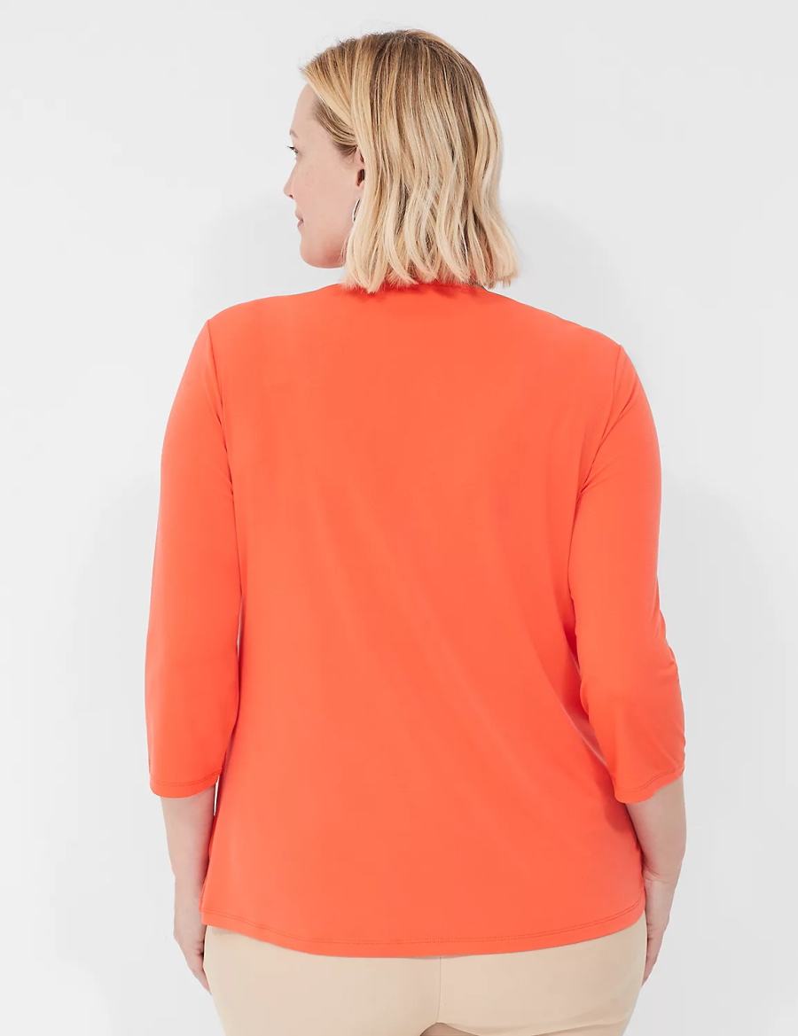 Dámské Tričko Lane Bryant Swing 3/4-Sleeve Pleat-Front Top Světle Červené | EJU3833NO