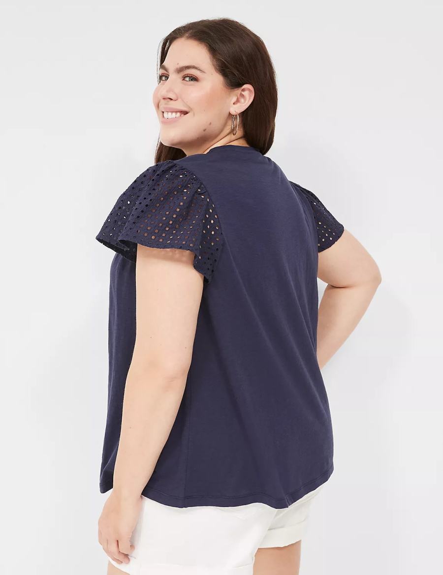 Dámské Tričko Lane Bryant Swing Flutter Sleeve Eyelet & Knit Tee Blankyt | SKF5661PW