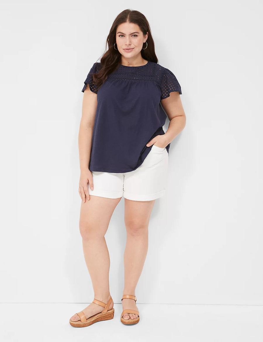 Dámské Tričko Lane Bryant Swing Flutter Sleeve Eyelet & Knit Tee Blankyt | SKF5661PW