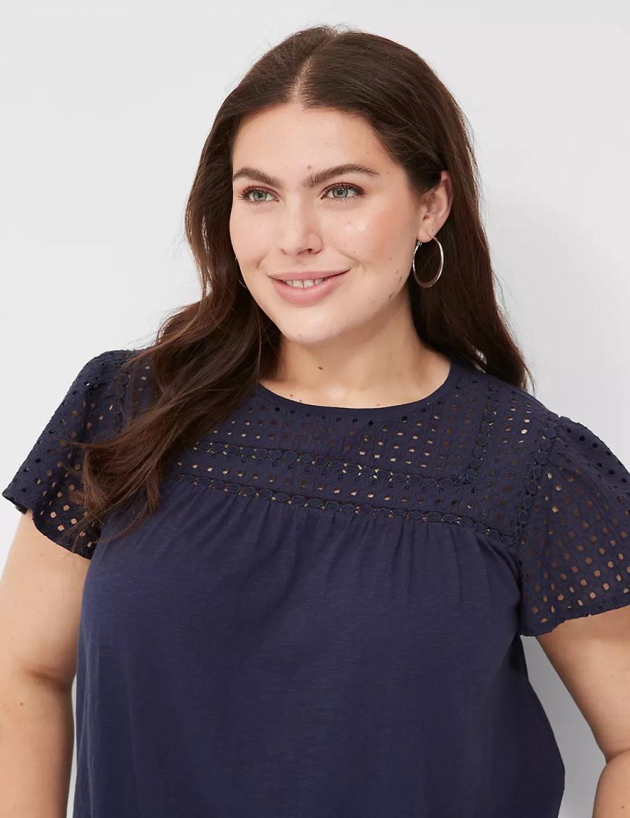 Dámské Tričko Lane Bryant Swing Flutter Sleeve Eyelet & Knit Tee Blankyt | SKF5661PW