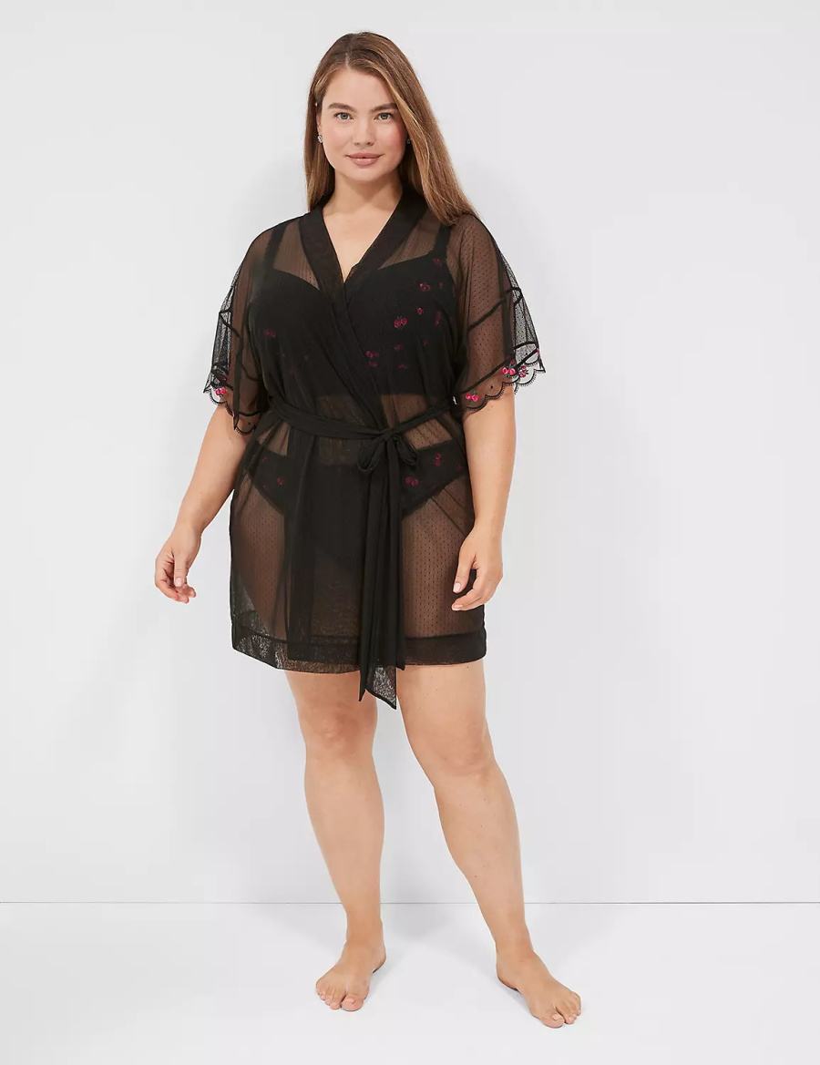 Dámské Župany Lane Bryant Embroidered Trim Černé | JEE3671SS