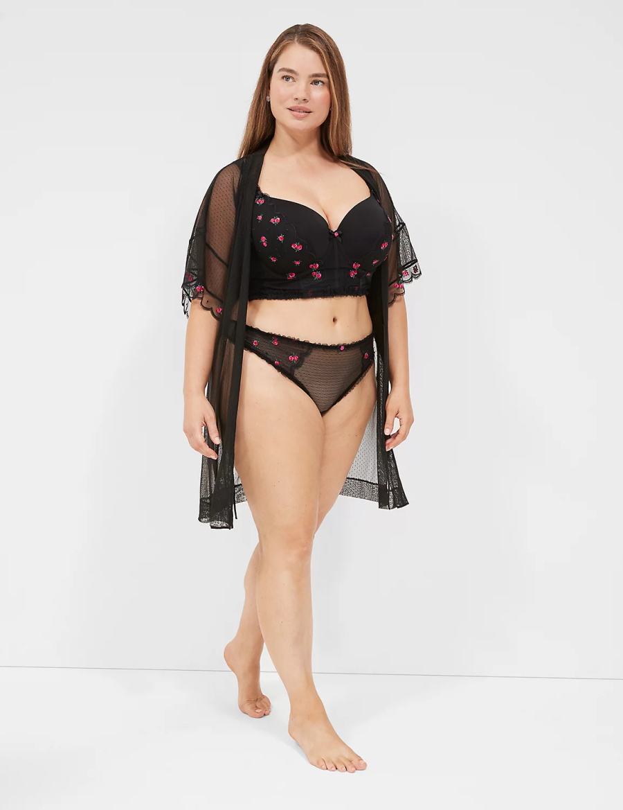Dámské Župany Lane Bryant Embroidered Trim Černé | JEE3671SS